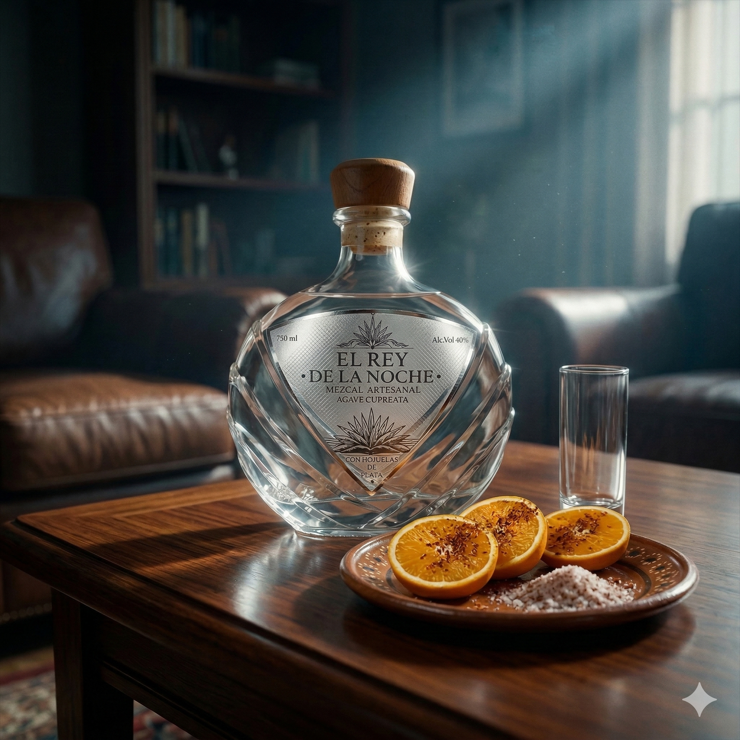 Mezcal El Rey de la Noche – Edición Plata con Hojuelas Comestibles